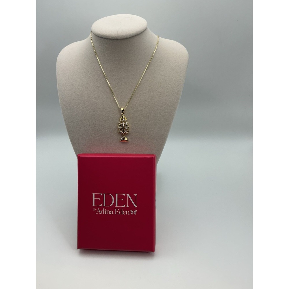 Adina Eden Large Edgy CZ Bezel Fish Pendant Necklace – Gold